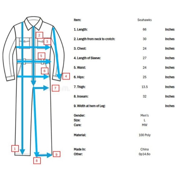 NFL Team Apparel Seattle Seahawks Pajamas Mens L Unionsuit PJs Footies Blue - Picture 10 of 10